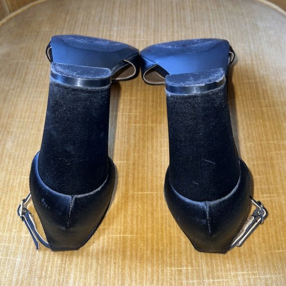 BADGLEY MISCHKA Mark and James Black Satin Block Heel JEWELED Ankle Strap 7 - Picture 8 of 10